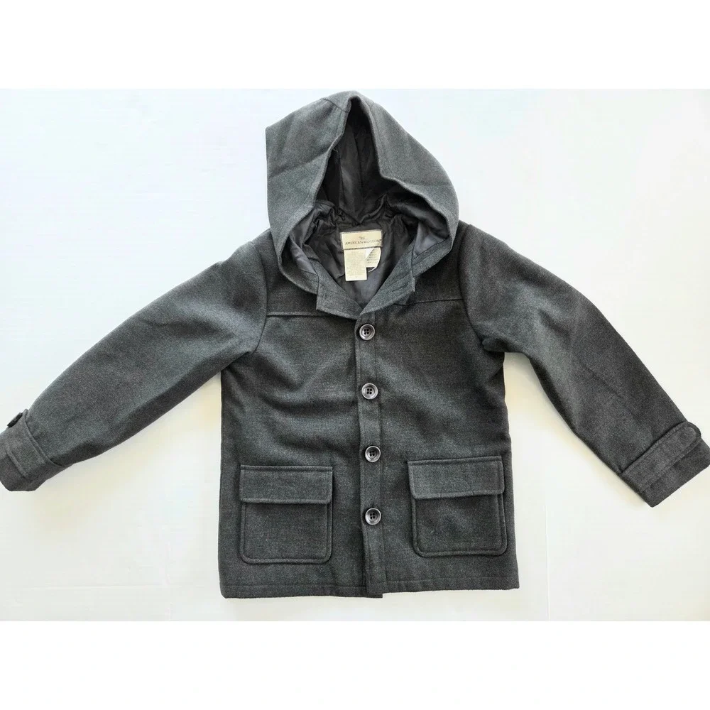 American Widgeon Girls Charcoal Gray Hooded Pea Coat Jacket Size 10